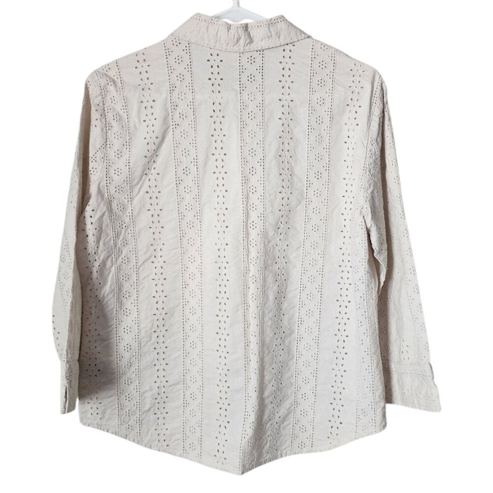 ST JOHNS BAY VINTAGE 90s crochet button front blouse cottagecore M - Picture 2 of 6